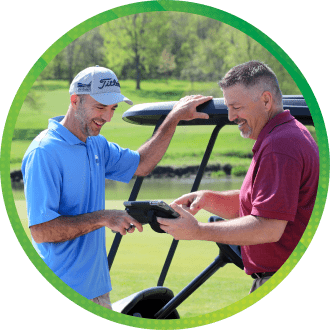 Teesnap Two Golfers Holding iPad on Golf Course